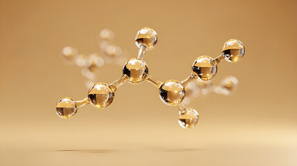 Wall Mural - Abstract 3D render of a single, sparkling glass molecular structure isolated on a warm beige background. Clean, minimalist scientific or cosmetic concept. 3d illustration Stock Illustration