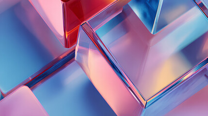 Wall Mural - Abstract Geometric Glass Shapes with Pink and Blue Gradient Lighting