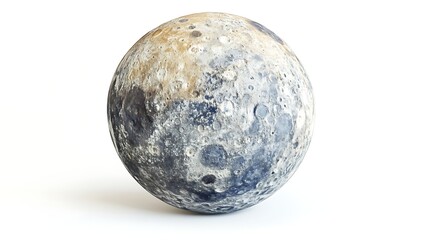 Detailed texture planet with craters and varied surface on clean white backdrop
