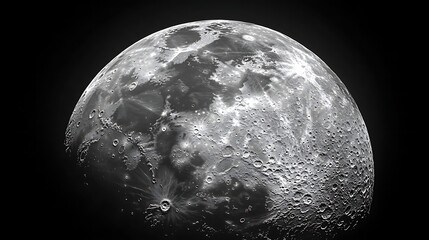 Dramatic Detailed Moon Surface with Craters on a Black Background ,Celestial Body