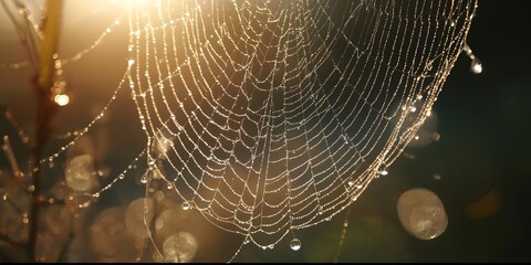 Morning cobweb. Morning spiderweb with water drops