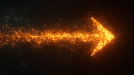 Wall Mural - Vibrant arrow made of glowing particles points forward, creating sense of direction and energy. fiery effect adds dynamic and captivating visual element, perfect for conveying movement