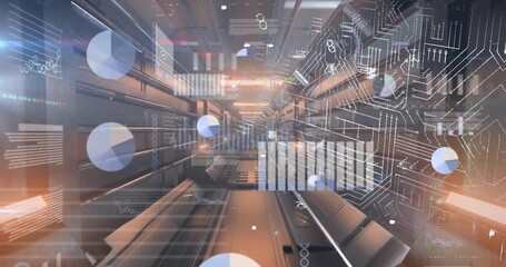 Wall Mural - animation of lights and dots floating over servers