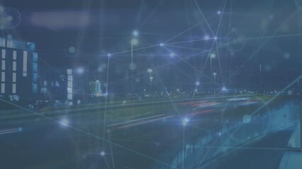 Wall Mural - animation of network of connections against night city traffic