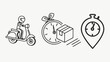 © MST SAHIDA  BEGUM  - Fast delivery service with a scooter package clock and location pin icons