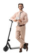 © Pixel-Shot - Handsome businessman in headset with tablet computer and electric scooter on white background