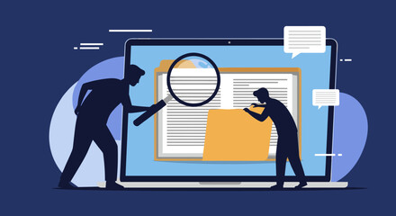 Secure digital document management with magnifying glass for compliance and data protection online now