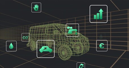 Wall Mural - animation of 3d car model over dark background