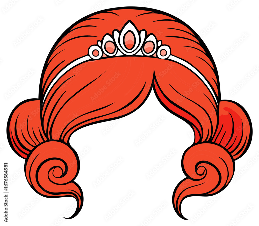 Vibrant red fantasy hair with sparkling princess tiara and elegant ...