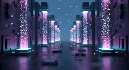 Abstract 3d circuit city concept of connection. Digital skyscrappers