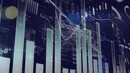 Wall Mural - animation of statistical data processing against night city traffic