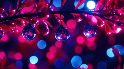 Abstract nature photography featuring water droplets and vibrant bokeh lights