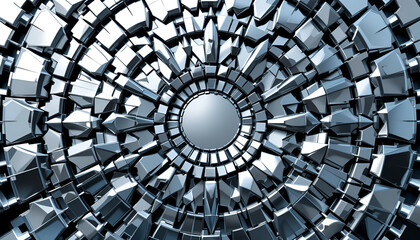 Futuristic metallic circle design with geometric pattern and shiny steel texture