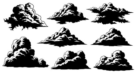 Vector art of set of cloud shapes for design and decoration for POD