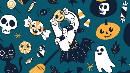 Wall Mural - animation of halloween icons over tag