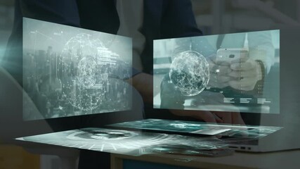 Wall Mural - animation of data processing over diverse business people