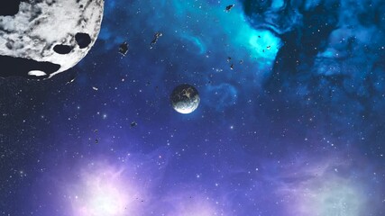 Wall Mural - giant asteroid rock heading planet earth with many meteors 3d rendering sci fi concept outer space v