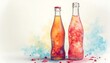© CindhyAde - Two Glass Bottles with Red and Orange Colored Liquids, Watercolor Style