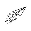 © Abdul - Paper Plane Soaring High: A minimalist black and white illustration of a paper plane soaring through the air, representing ideas, innovation, freedom, and travel.
