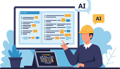 Wall Mural - engineer uses ai for project planning. technology, artificial intelligence, industry, construction, 