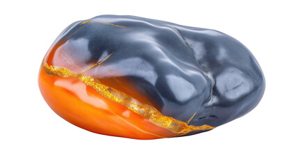 Polished Black and Orange Stone with Shiny Surface and Intricate Designs for Decorative Use and Collection