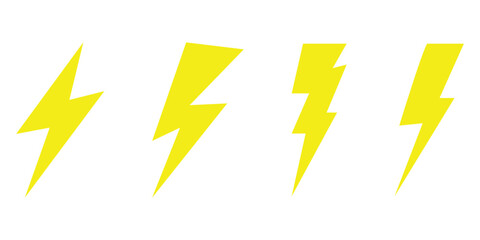  Lightning silhouette set. Glowing isolated lightning icon on white background. Different shapes vector isolated lightning set. Abstract thunder icon. EPS 10. Glowing charge elements. 