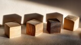 minimal still life composition wooden cubes soft shadows warm delicate light