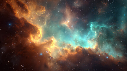 Wall Mural - exploring colorful nebula cloud with stars in deep outer space