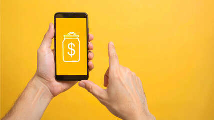 A person uses a mobile phone app to manage money. This image highlights the use of technology for financial management