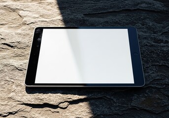 Tablet Mockup with Blank Screen on Rough Concrete Surface in Sunlight