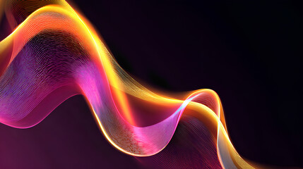 Wall Mural - Vivid glass gradient in shades of yellow, pink, and purple with abstract waves and ribbing, glowing on a contrasting black background. A neon glow effect adds dynamism and visual impact to the design.