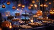 © beerman - Vibrant Halloween celebration featuring illuminated pumpkins spooky decorations festive party setup autumn harvest theme creative lighting and seasonal decor for a cheerful night