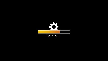 Updating settings icon. Updating bar animation on black background. Software update and processing, 4k video