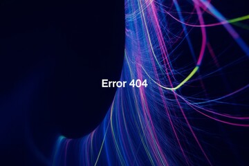 Wall Mural - error 404 message over abstract neon light trails on dark background, symbolizing digital technology