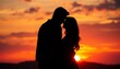 © Watcharkorn - Silhouetted lovers embrace, vibrant sunset sky,  summer,  silhouette