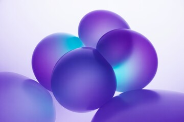 Wall Mural - abstract purple and blue translucent spheres grouped together on a soft gradient light background wi