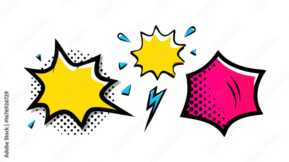 Comic style speech bubbles and shapes explosion pop art Stock Vector ...