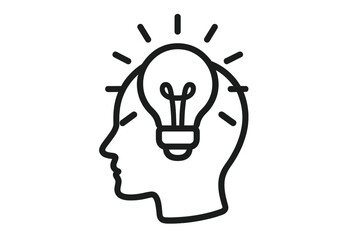Minimalistic lightbulb head icon vector, innovative thinking, creativity concept, intellect symbol, abstract idea metaphor, transparent background, modern cartoon illustration, ordered set for apps
