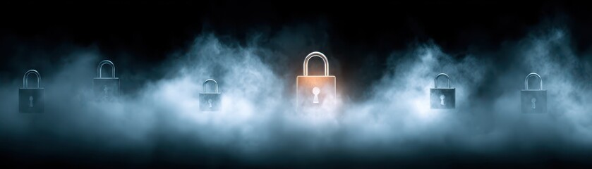 Wall Mural - intriguing lock hidden in the fog, a mysterious and atmospheric scene mysterious