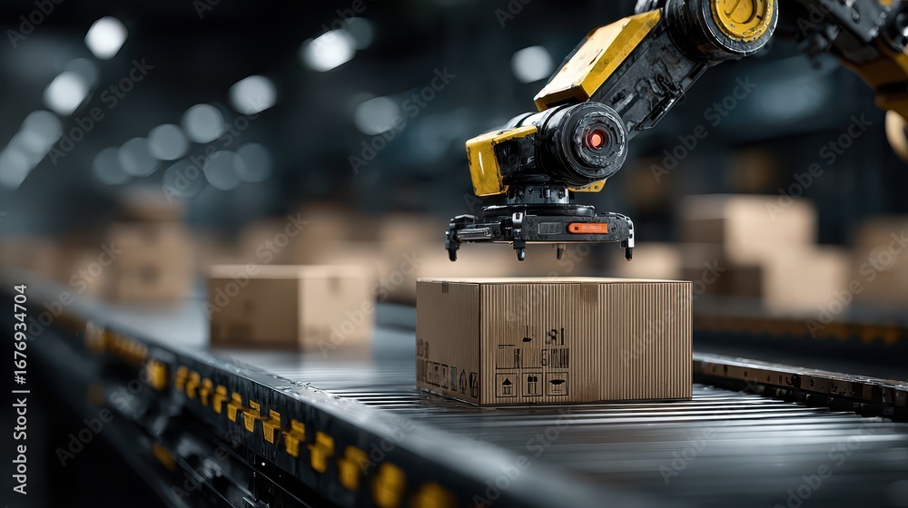 Automated conveyor belt system with robotic arm for efficient box ...