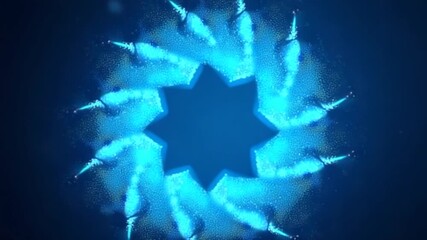 Abstract background of flying and sparkling blue particles. Flying in a circle, of brightening dots, bokeh and dust. Particle swirl. Seamless loop