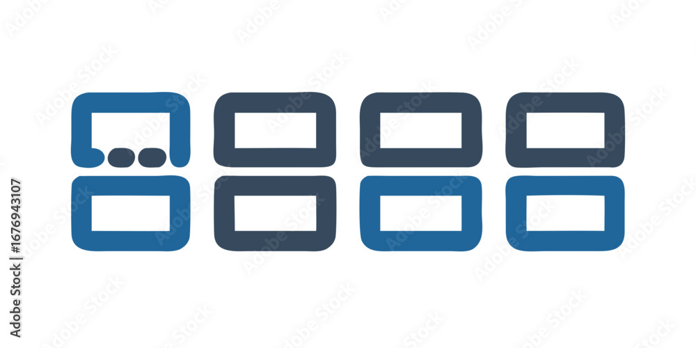 Blue and gray rounded rectangles in rows geometric abstract