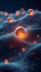 Wall Mural - Dynamic waves and glowing AI inspired spheres representing artificial intelligence as a living breathing futuristic digital entity