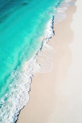 Wall Mural - Crystal clear ocean water laps gently against a pristine white sand beach, turquoise waves break softly on the shore, a tranquil paradise scene , oceania, island
