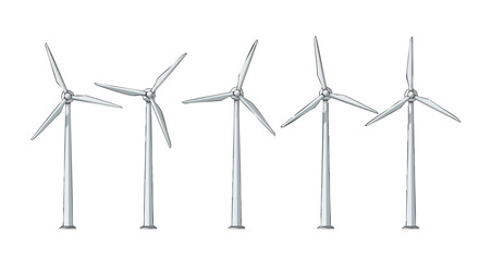 Drawn Wind Turbine Array Depicting Sustainable Energy Production and Renewable Resources Generation. The Image Shows the Power of Wind