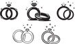 © Emamuldesigns - Wedding ring silhouette vector set, engagement jewelry icon, love and marriage illustration