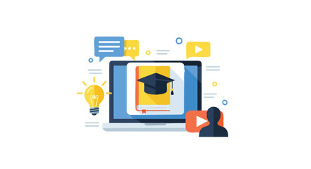 Visual representation of digital education and online learning resources with a student in a video platform
