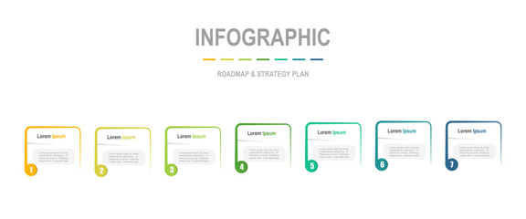 Wall Mural - For business concept with 7 steps infographics, multicolor shape with multicolor, design for workflow layout, diagram, annual report, web design. vector illustration