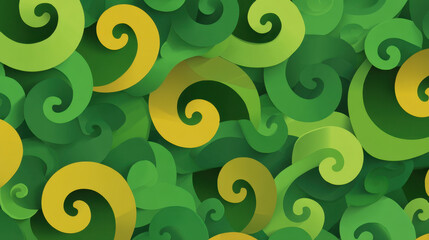 Wall Mural - Vibrant green and yellow swirls create dynamic and lively pattern, evoking sense of nature and growth. layered design adds depth and movement, perfect for various creative projects