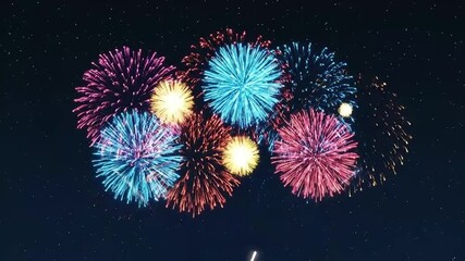 A Dazzling Celebration of Colorful Fireworks Bursting Across the Star-Filled Night Sky